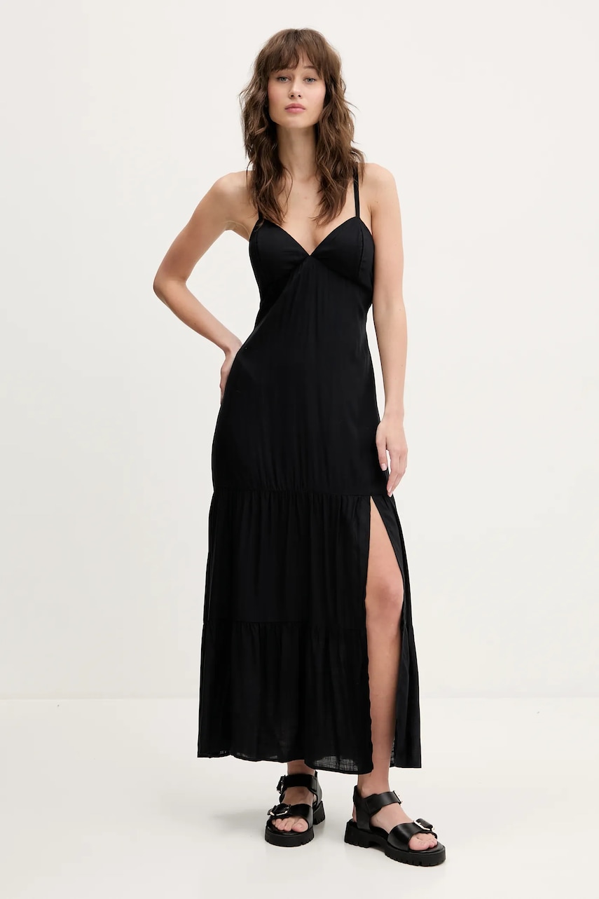 Hollister Co. rochie culoarea negru, midi, evazată, KI359-5037
