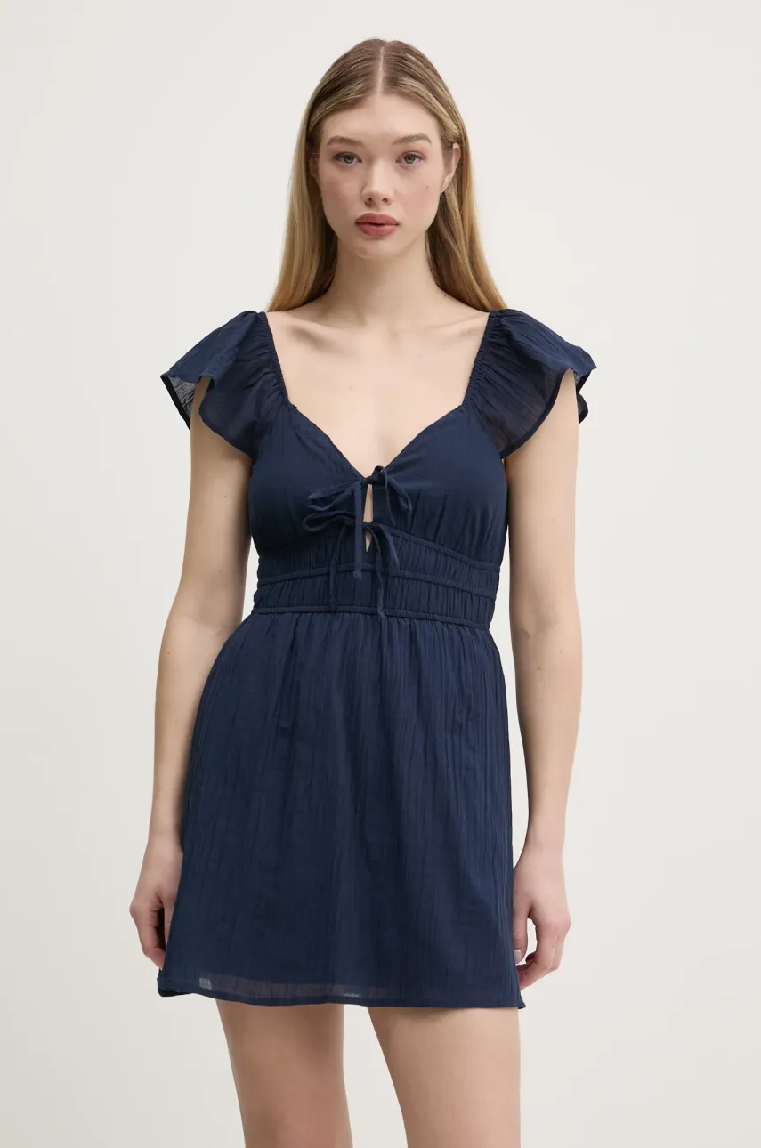 Hollister Co. rochie din bumbac culoarea albastru marin, mini, evazati, KI359-5041