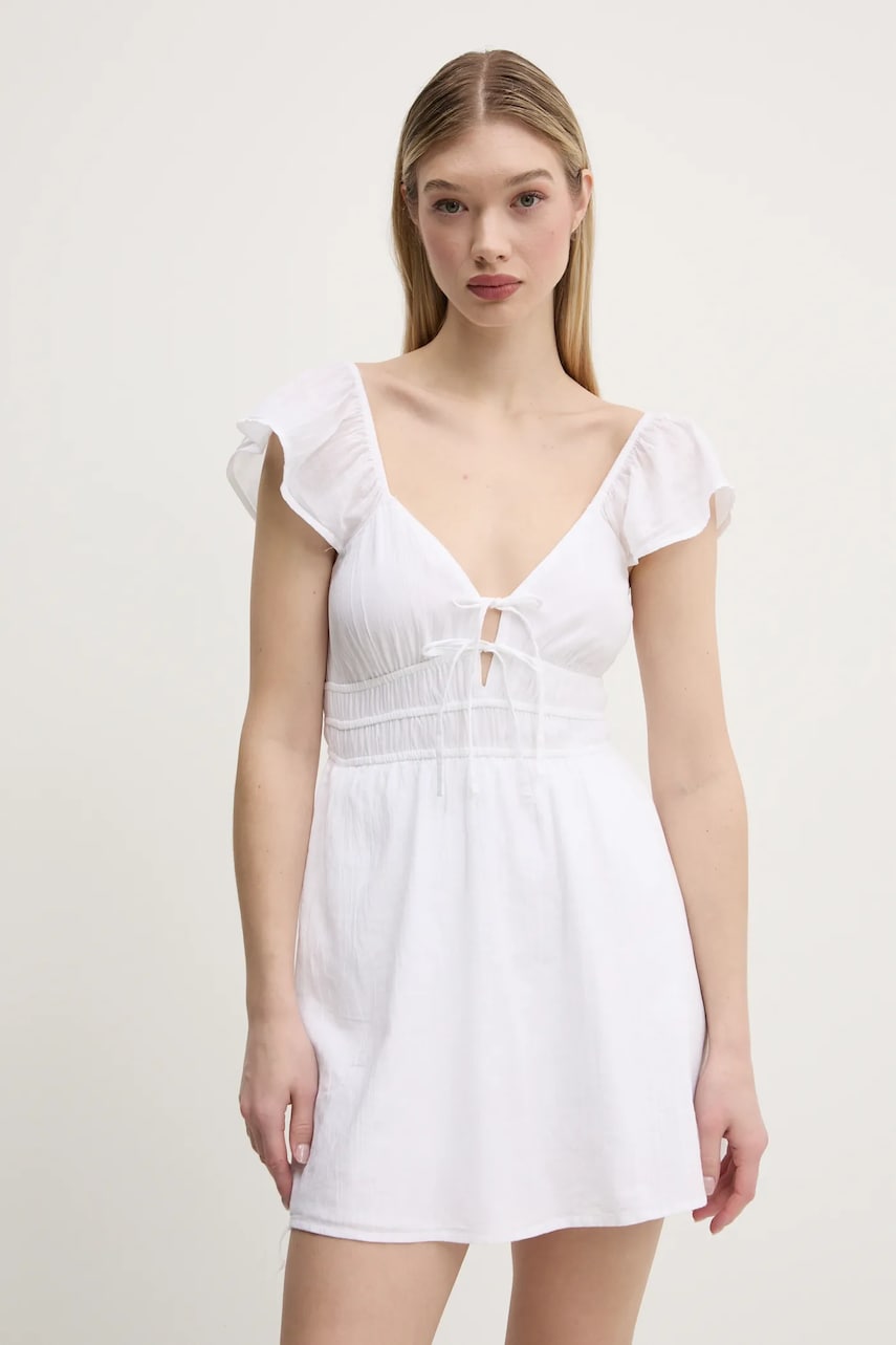 Hollister Co. rochie din bumbac culoarea alb, mini, evazati, KI359-5054 Hollister Co. rochie din bumbac culoarea alb, mini, evazati, KI359-5054
