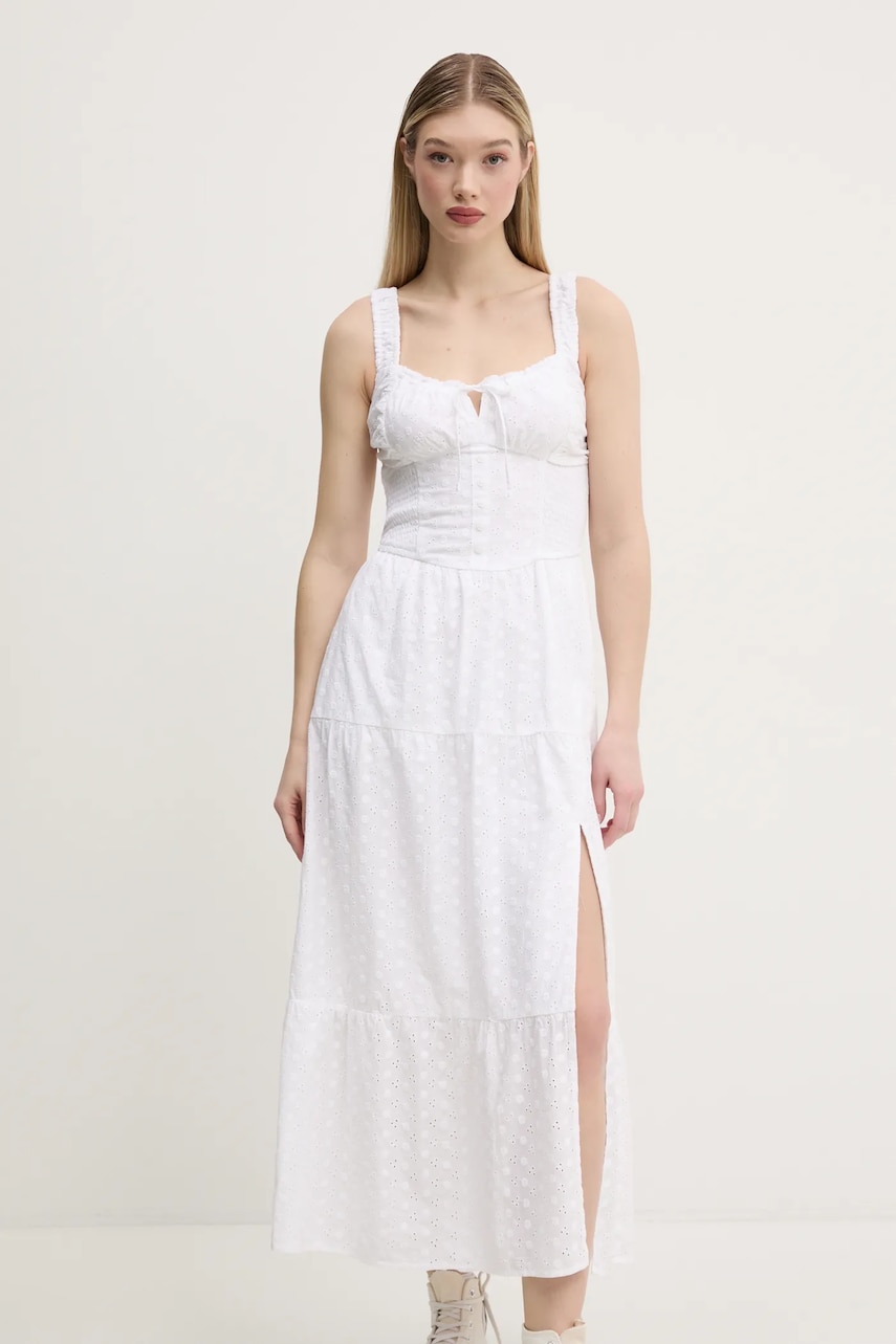 Hollister Co. rochie din bumbac culoarea alb, maxi, evazati, KI359-5069 Hollister Co. rochie din bumbac culoarea alb, maxi, evazati, KI359-5069