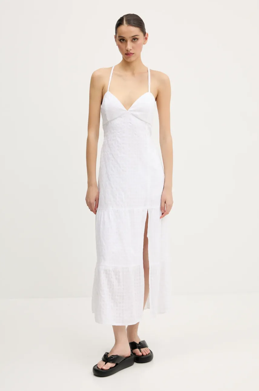 Levně Bavlněné šaty Hollister Co. bílá barva, midi, KI359-5079