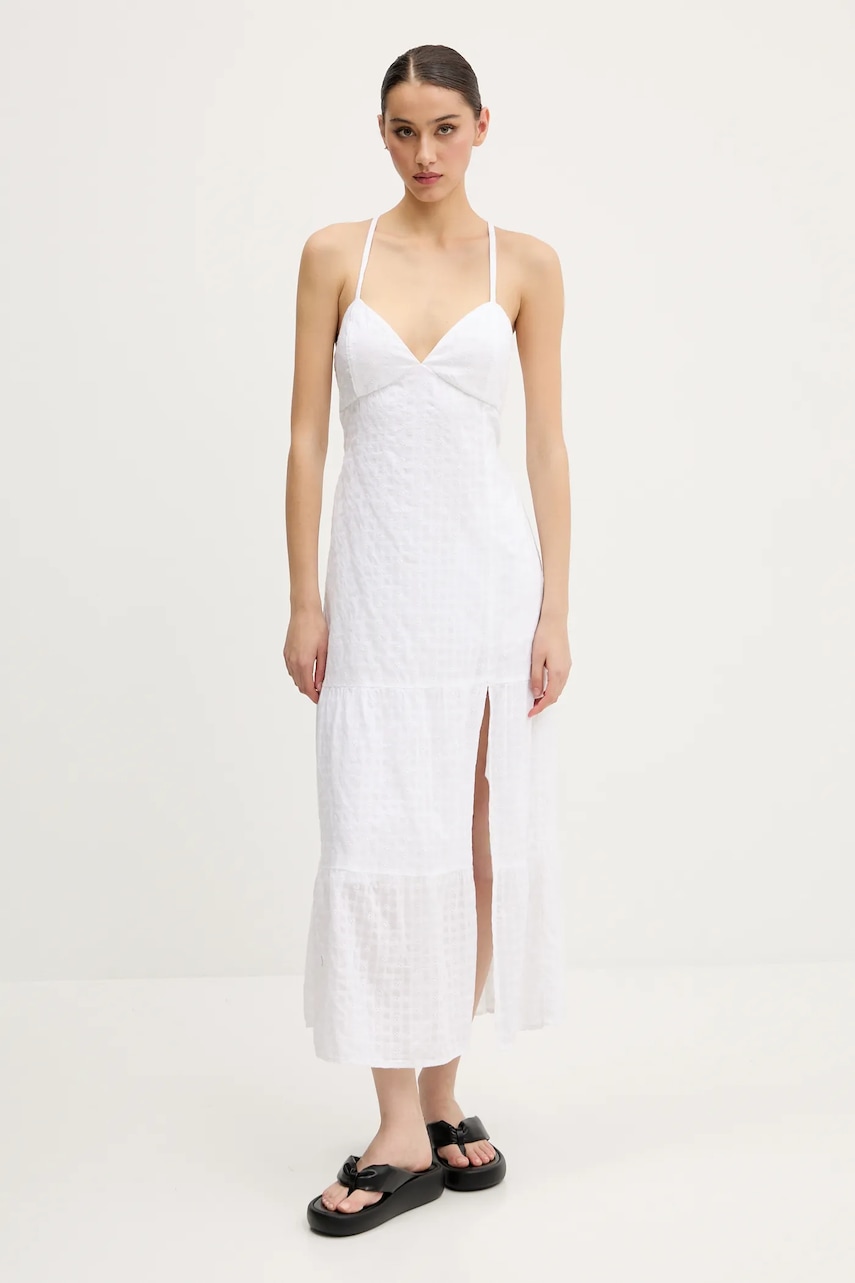Hollister Co. rochie din bumbac culoarea alb, midi, dreaptă, KI359-5079