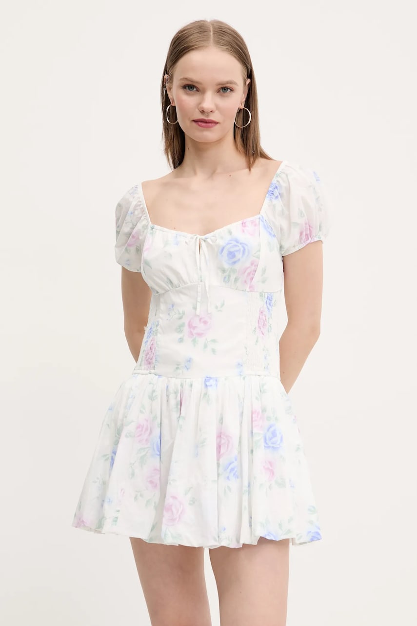 Hollister Co. rochie din bumbac culoarea alb, mini, evazati, KI359-5083 Hollister Co. rochie din bumbac culoarea alb, mini, evazati, KI359-5083