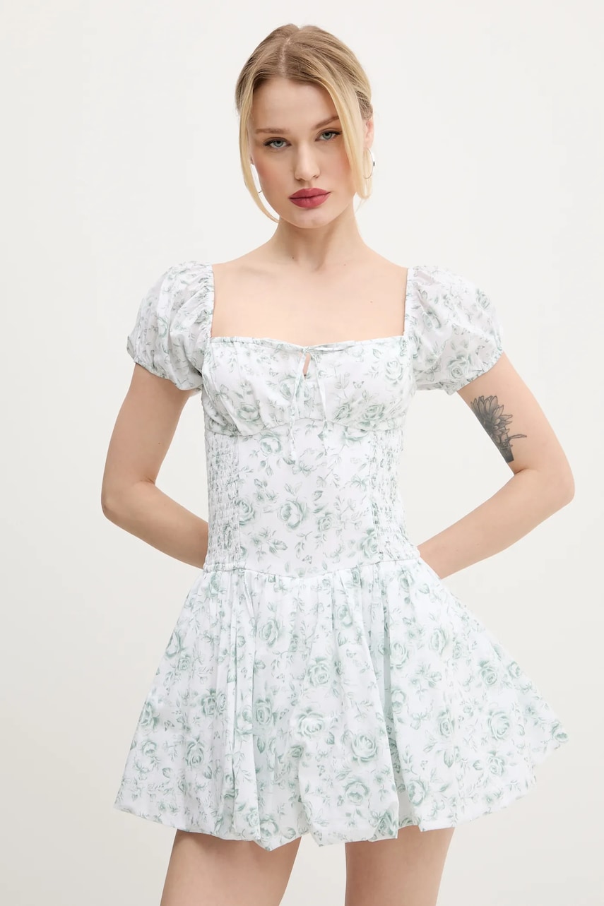Hollister Co. rochie din bumbac culoarea alb, mini, evazată, KI359-5085