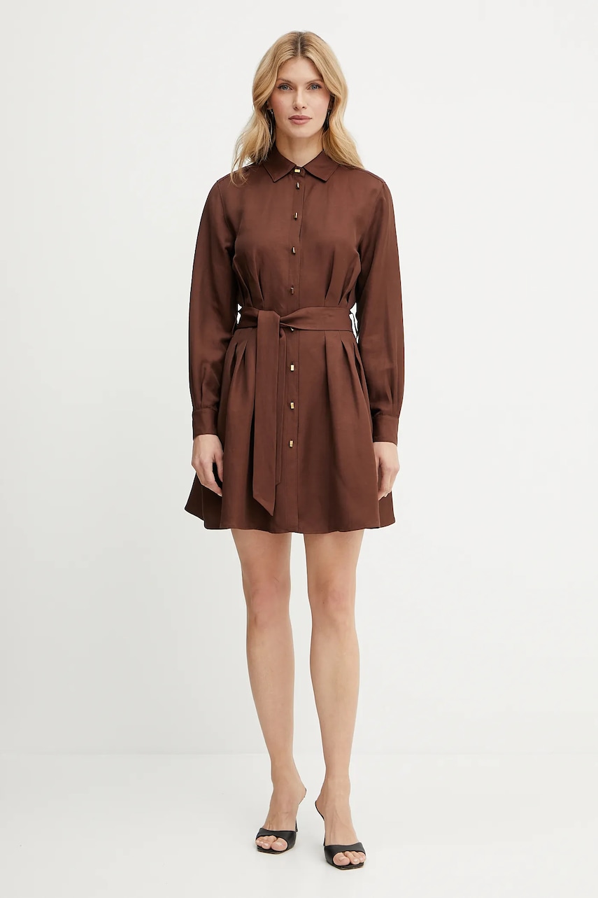 Сукня з домішкою льону Marciano Guess GRETA колір коричневий mini розкльошена 5GGK36 7316A