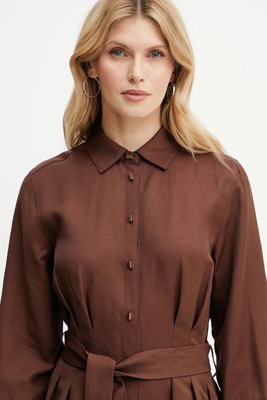 Сукня з домішкою льону Marciano Guess GRETA колір коричневий mini розкльошена 5GGK36 7316A