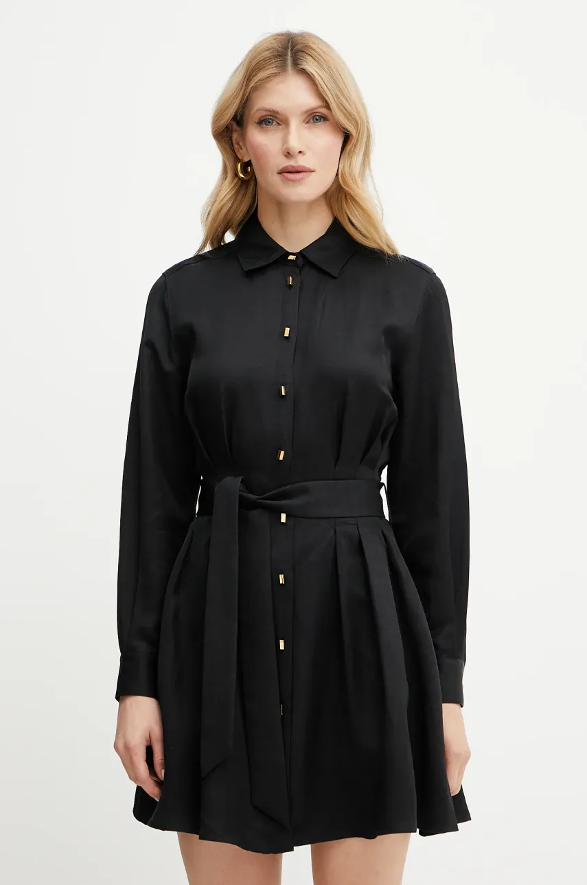 Levně Šaty s příměsí lnu Marciano Guess GRETA černá barva, mini, 5GGK36 7316A