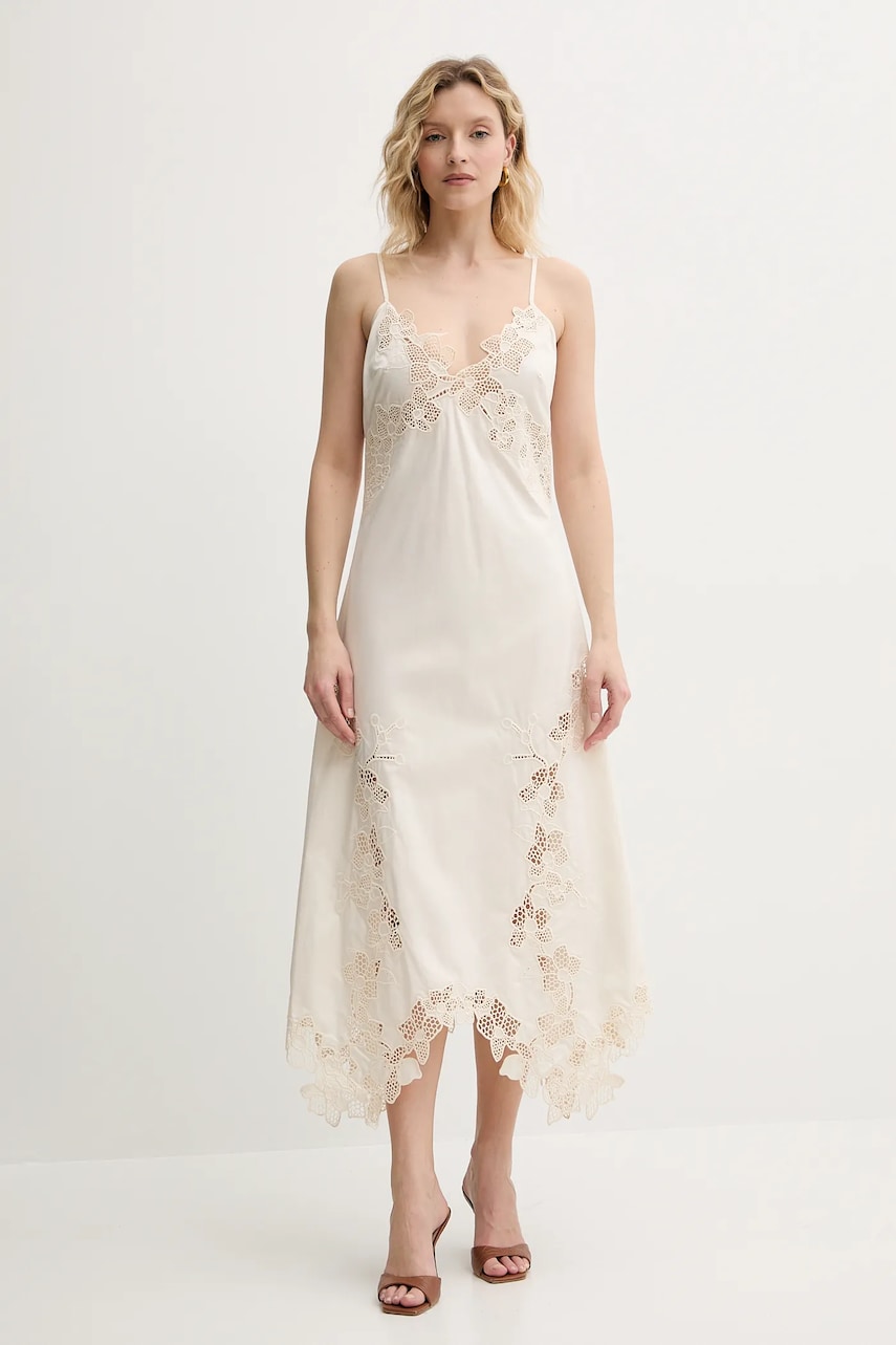 Levně Bavlněné šaty Marciano Guess BROOKE béžová barva, maxi, 5GGK33 7313A