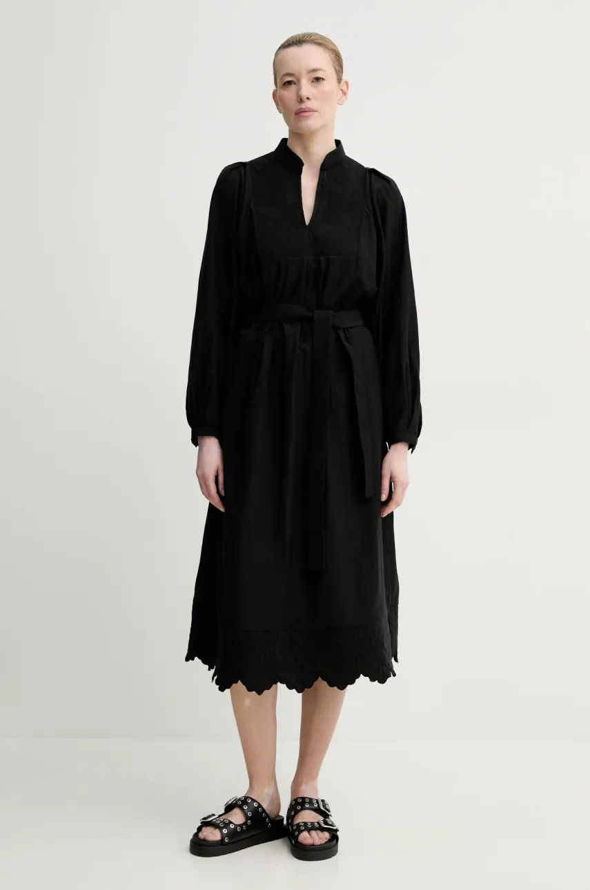 MUNTHE rochie FONXO culoarea negru, midi, evazată, 251130425130