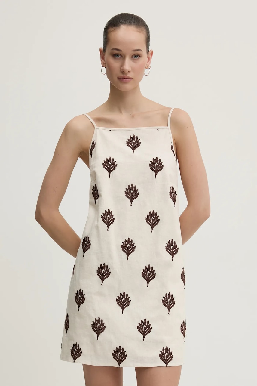 Abercrombie & Fitch rochie din in culoarea bej, mini, drept, KI159-5661 Abercrombie & Fitch rochie din in culoarea bej, mini, drept, KI159-5661