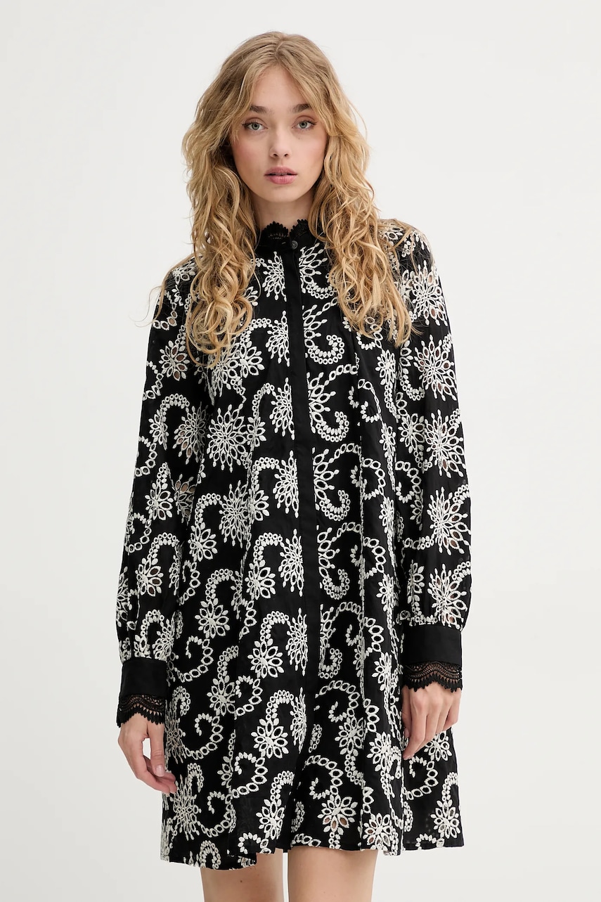 Bruuns Bazaar rochie din bumbac culoarea negru, mini, evazată, BBW4378