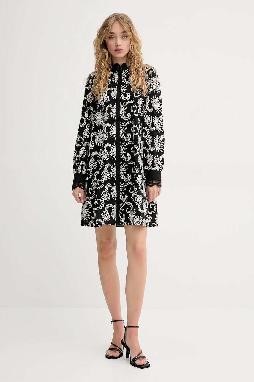 Хлопковое платье Bruuns Bazaar цвет чёрный mini расклешённое BBW4378 Хлопковое платье Bruuns Bazaar цвет чёрный mini расклешённое BBW4378
