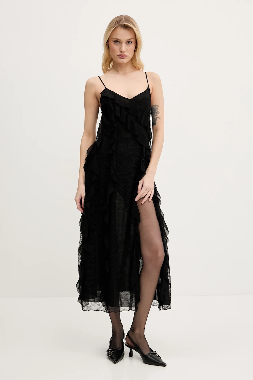Miss Sixty rochie din amestec de matase culoarea negru, midi, evazati, 6S1DJ24100 Miss Sixty rochie din amestec de matase culoarea negru, midi, evazati, 6S1DJ24100
