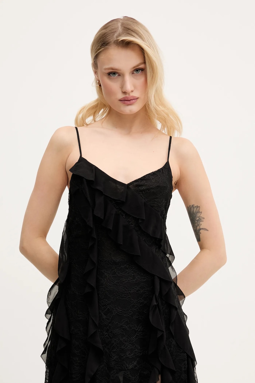 Сукня з домішкою шовку Miss Sixty колір чорний midi розкльошена 6S1DJ24100