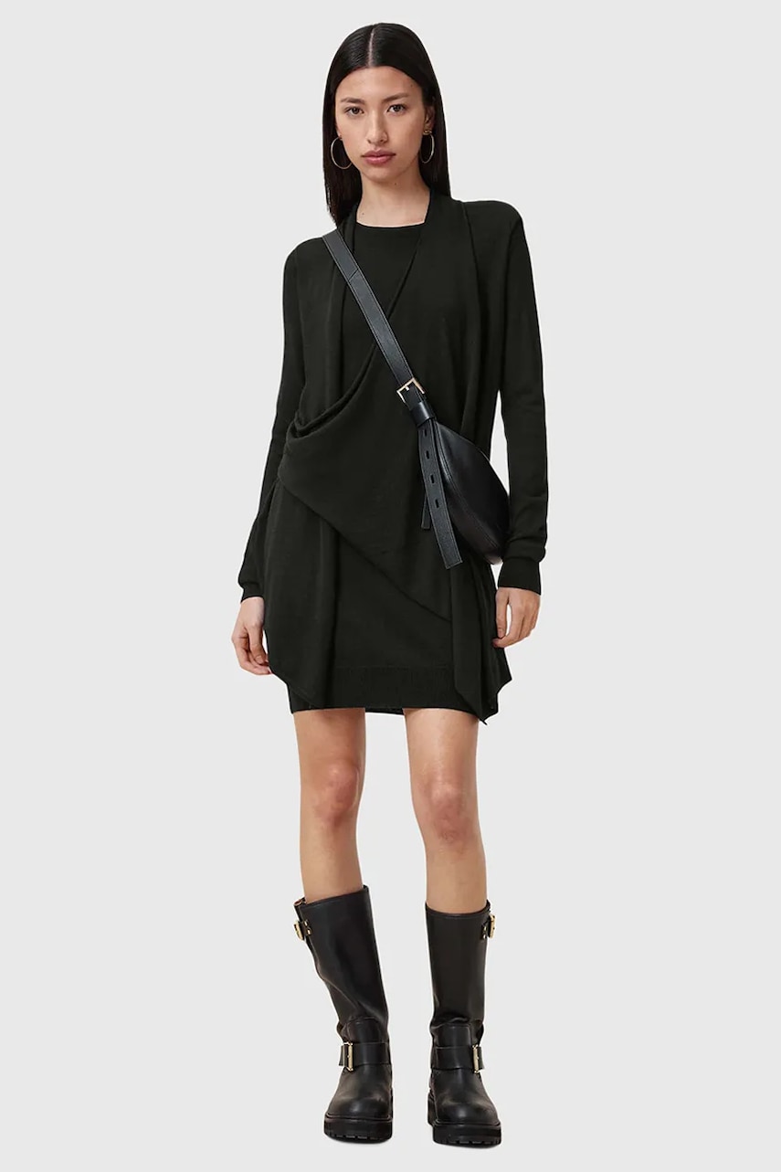 Вовняна сукня AllSaints DRINA колір чорний mini пряма W071DC