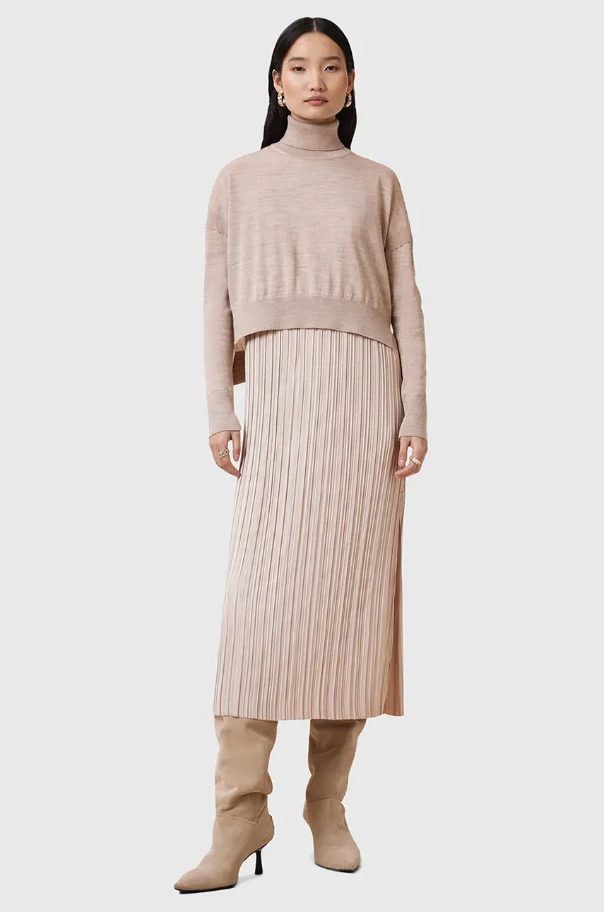 AllSaints rochie si pulover VITTORIA culoarea bej, midi, drept, W030DC