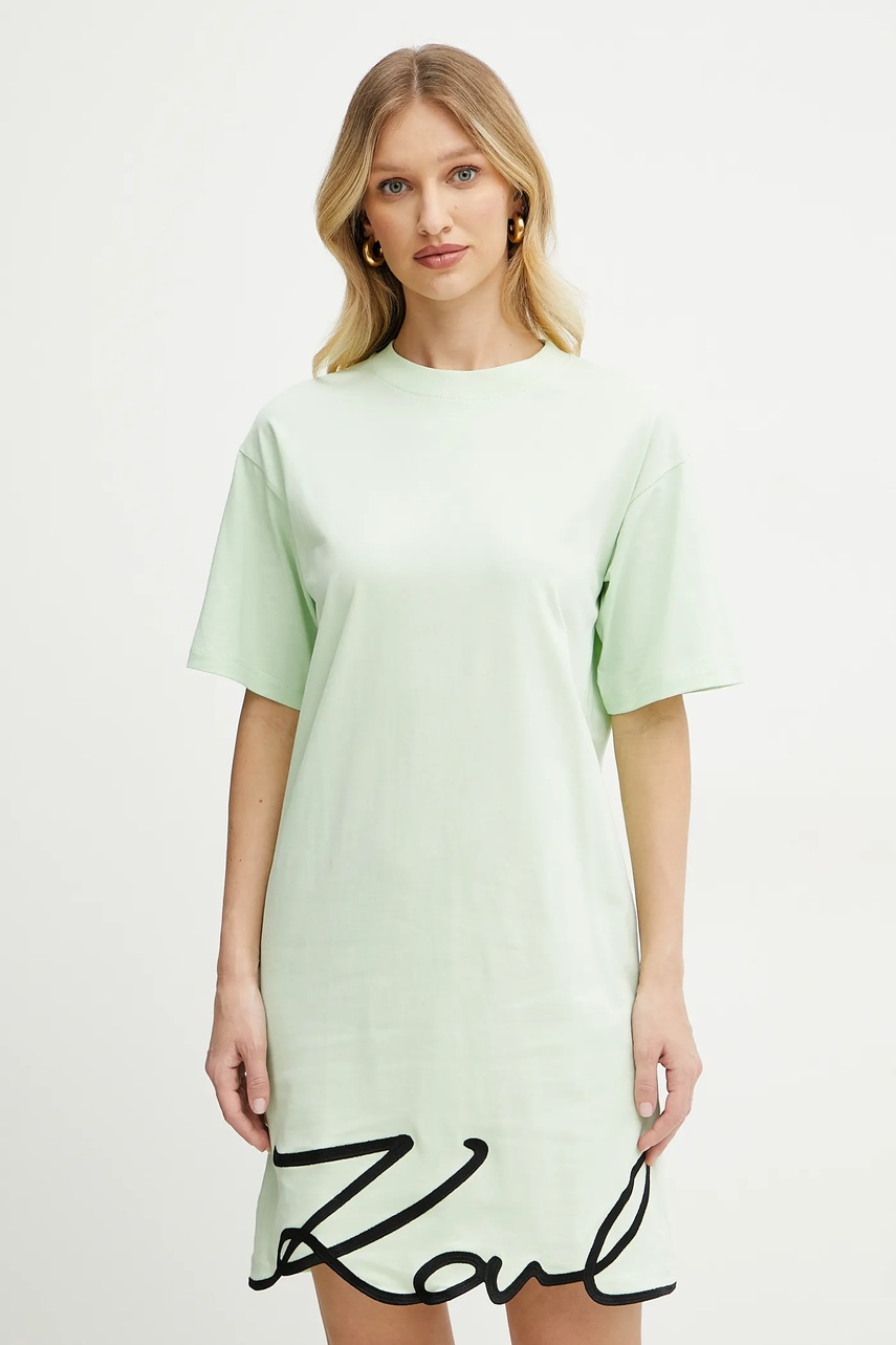 Karl Lagerfeld rochie din bumbac culoarea verde, mini, oversize, A1W13001