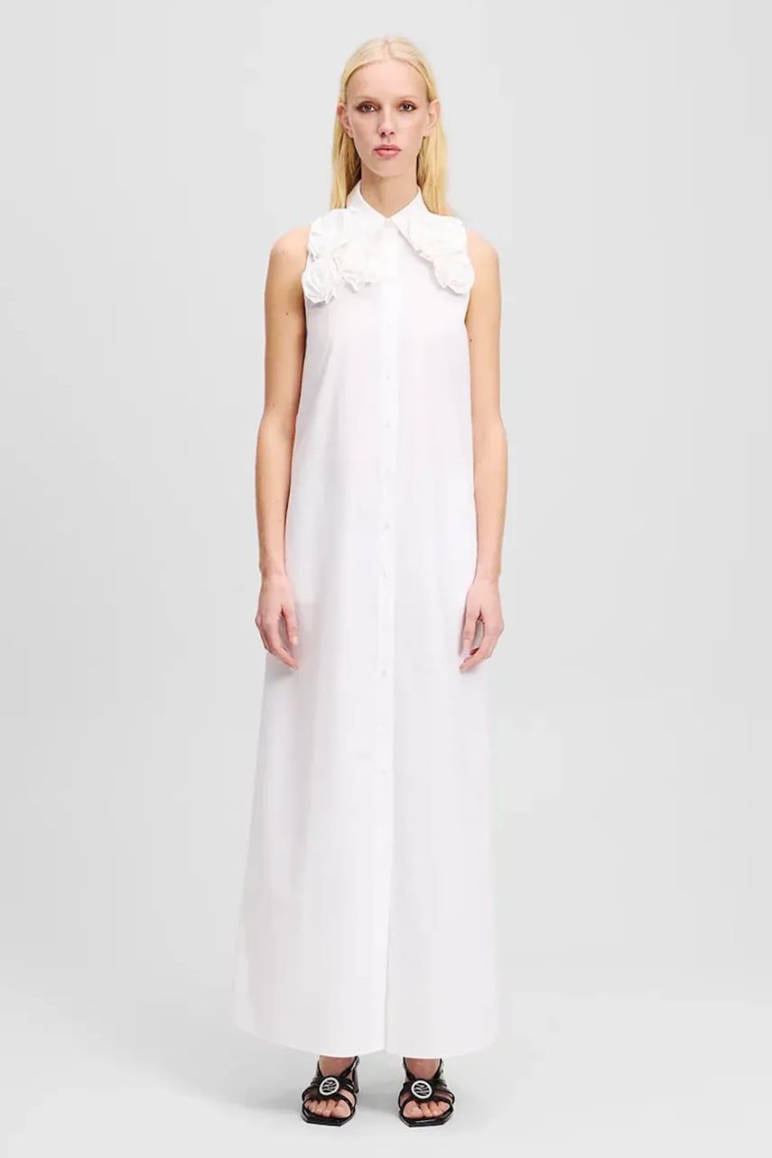 Karl Lagerfeld rochie din bumbac culoarea alb, maxi, drept, A2W13004 Karl Lagerfeld rochie din bumbac culoarea alb, maxi, drept, A2W13004