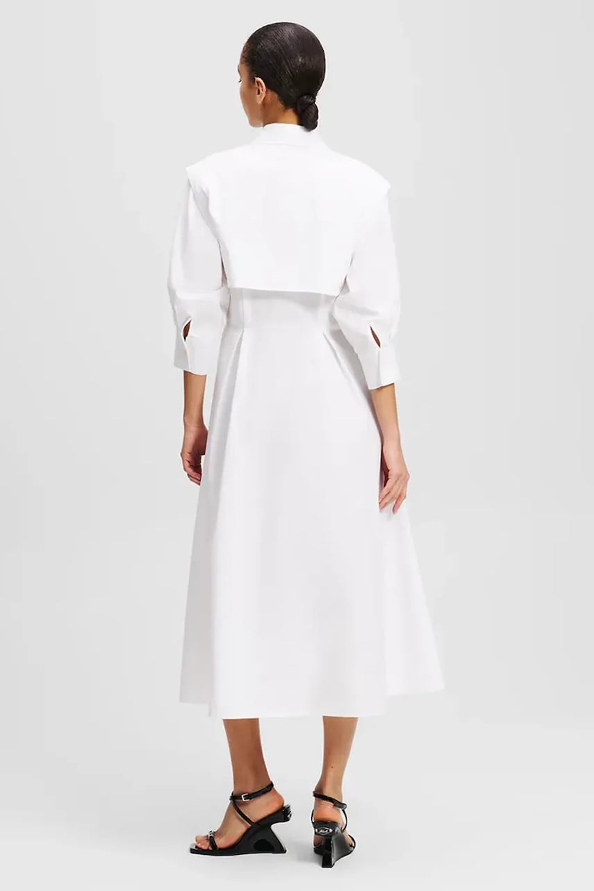 Хлопковое платье Karl Lagerfeld цвет белый midi расклешённое A2W13005 Хлопковое платье Karl Lagerfeld цвет белый midi расклешённое A2W13005