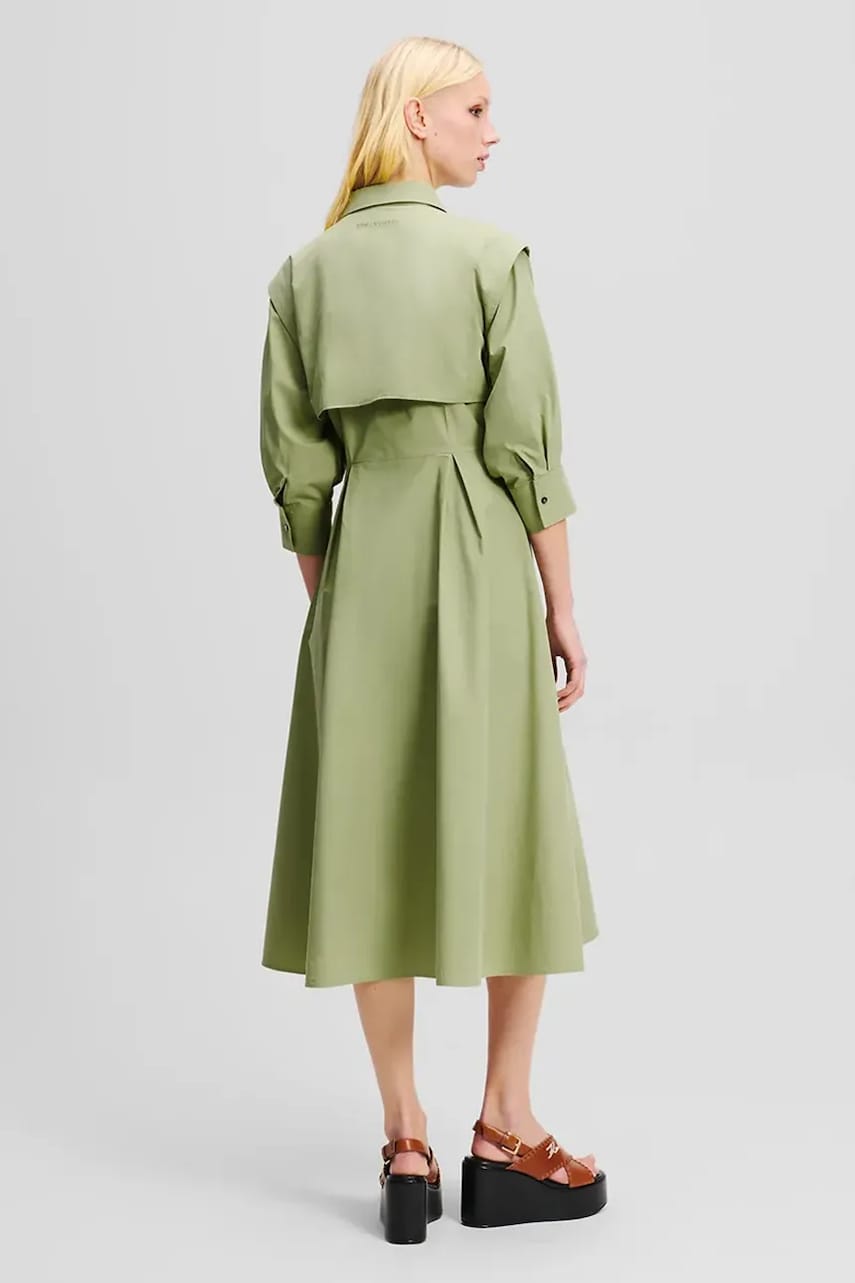 Бавовняна сукня Karl Lagerfeld колір зелений midi розкльошена A2W13005