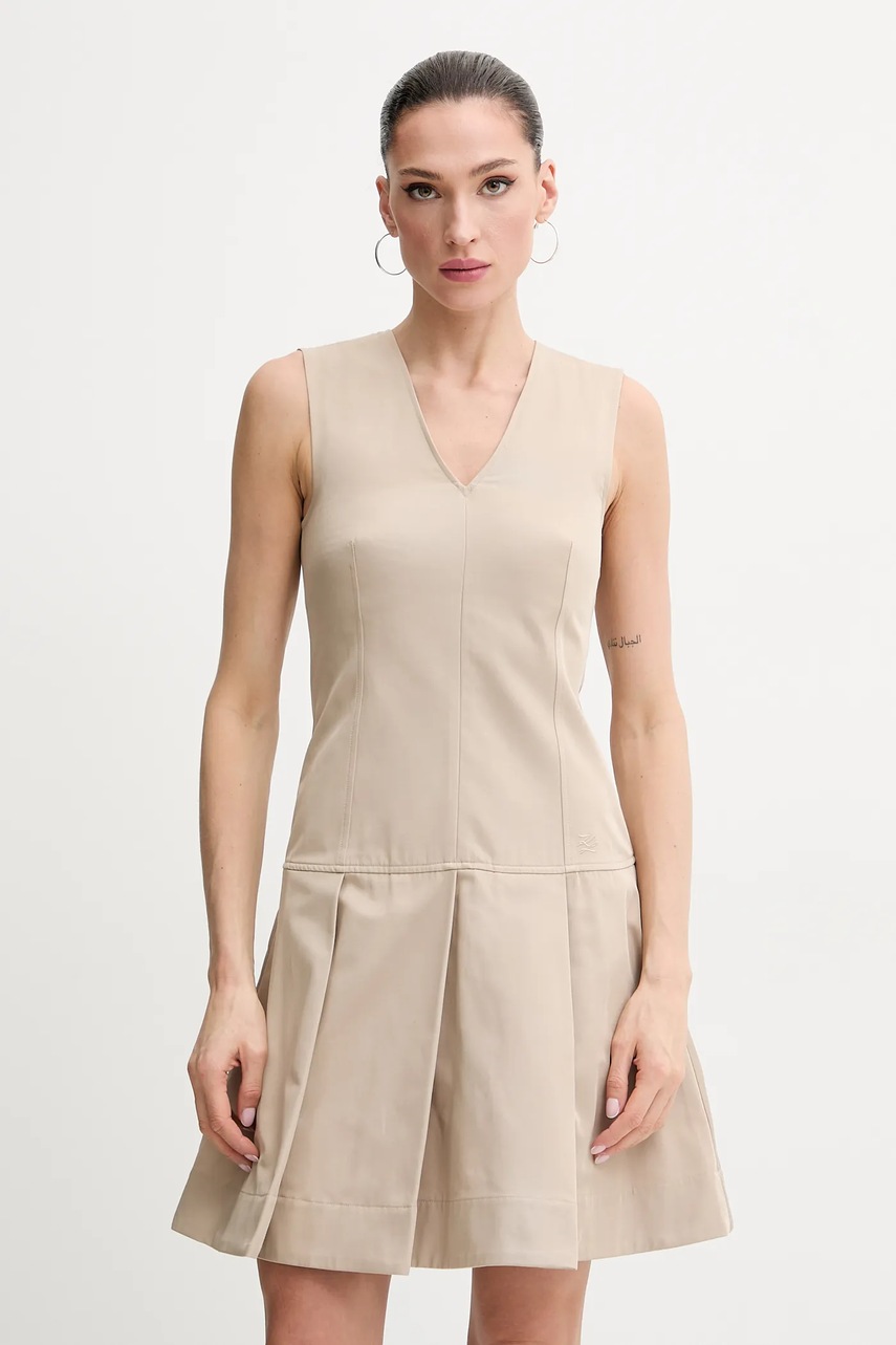 Karl Lagerfeld rochie culoarea bej, mini, evazată, A2W13042