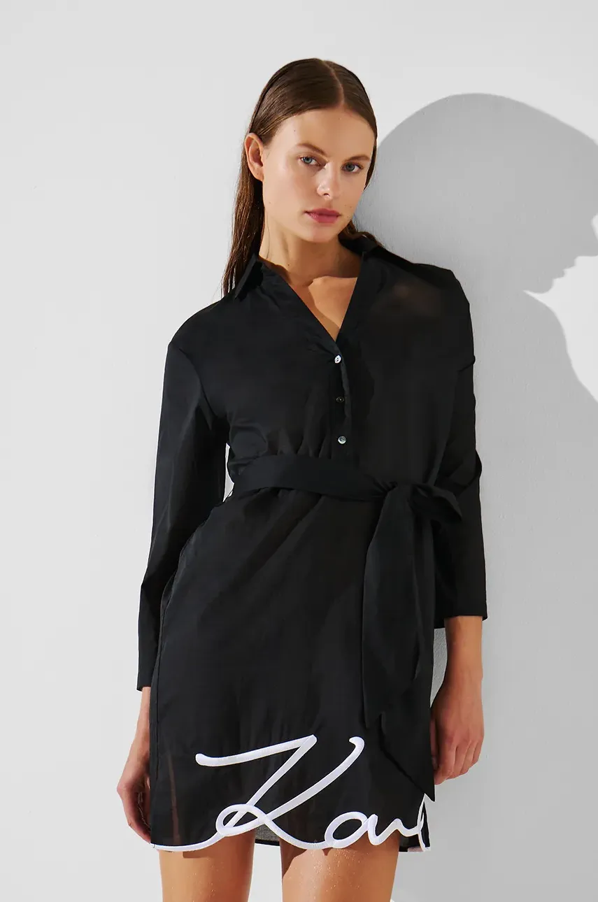 Karl Lagerfeld rochie din bumbac culoarea negru, mini, dreaptă, A2W46075