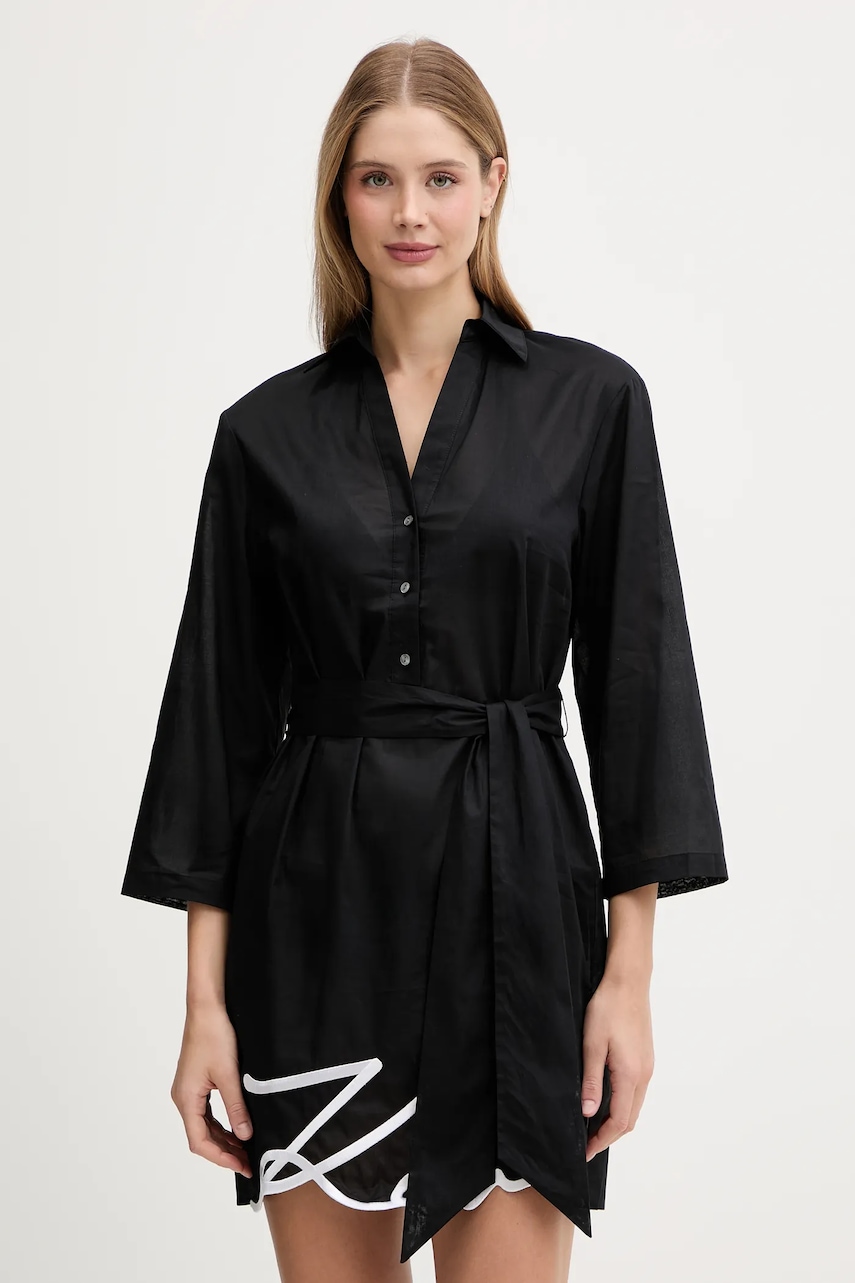 Karl Lagerfeld rochie din bumbac culoarea negru, mini, dreaptă, A2W46075