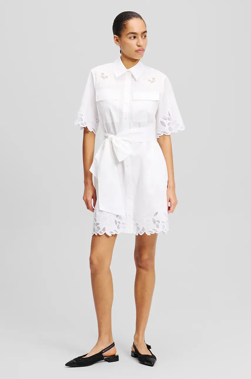 Karl Lagerfeld rochie din bumbac culoarea alb, mini, dreaptă, A2W13009