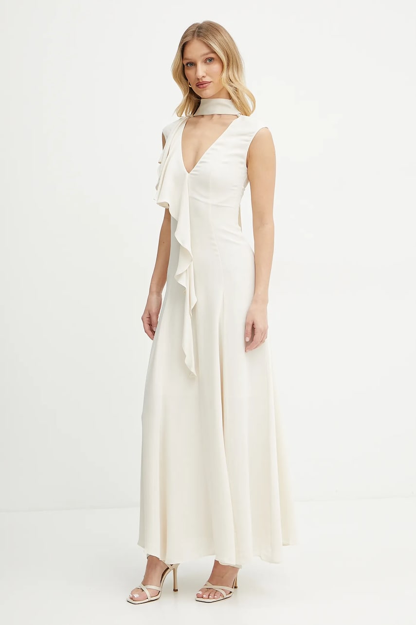 Сукня Karl Lagerfeld колір бежевий maxi розкльошена A2W13011