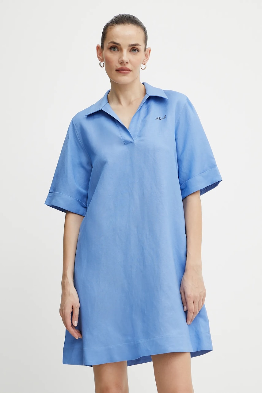 Льняна сукня Karl Lagerfeld колір фіолетовий mini oversize A2W13060