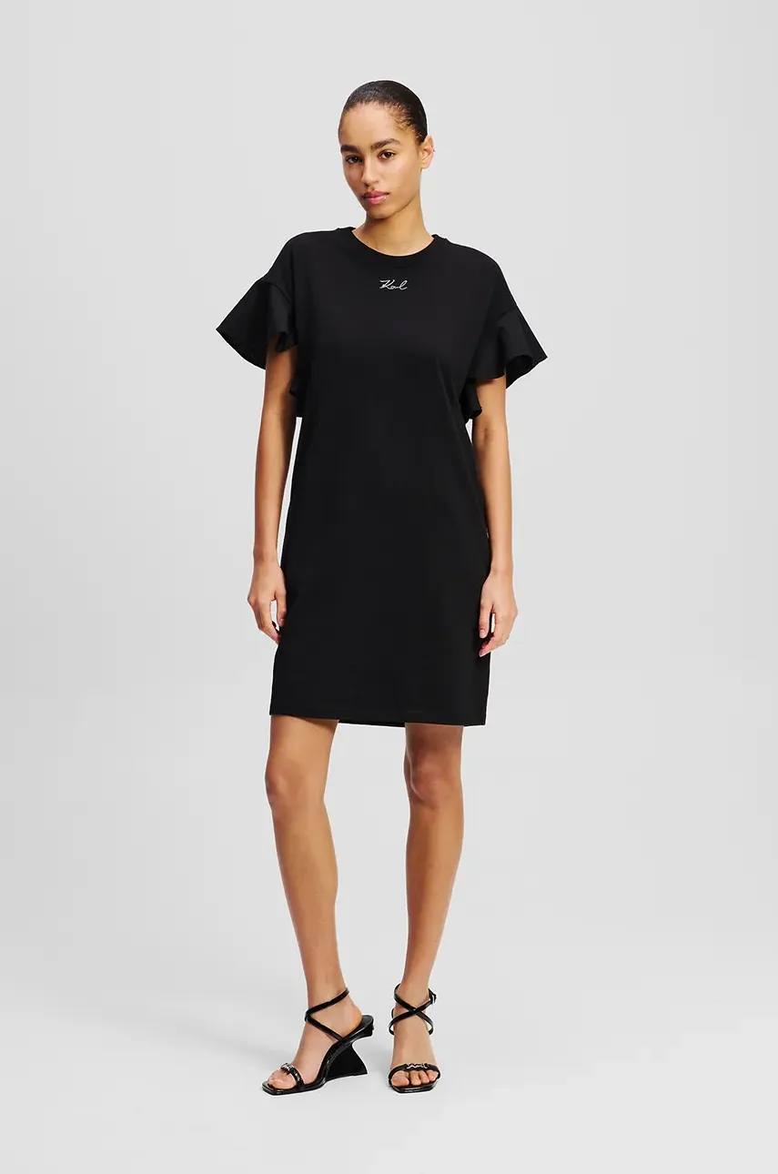 Karl Lagerfeld rochie din bumbac culoarea negru, mini, dreaptă, A2W13039