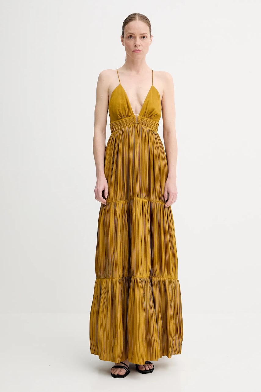 BA&SH rochie WASTA culoarea galben, maxi, evazată, 1E25WAST