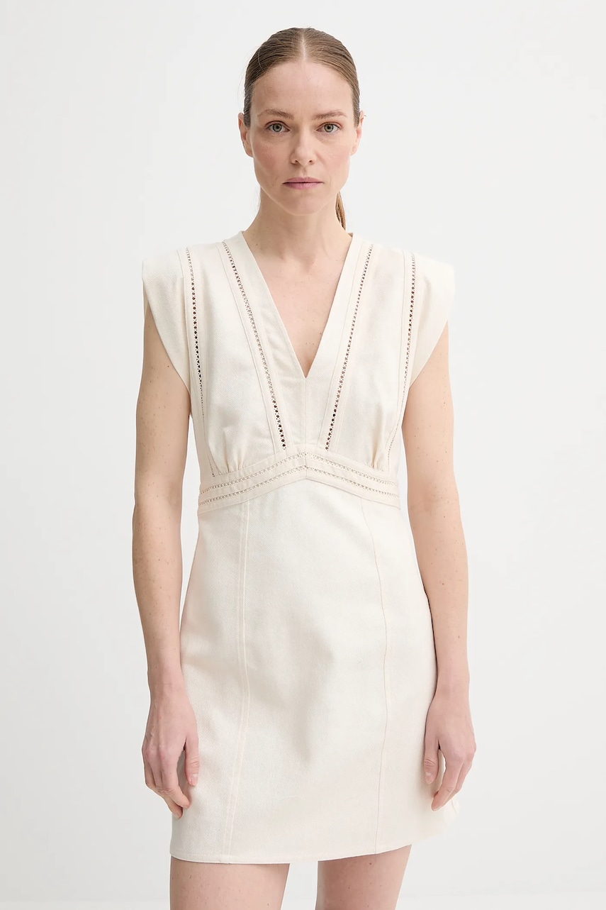 BA&SH rochie NARIA culoarea bej, mini, dreaptă, 1E25NARI