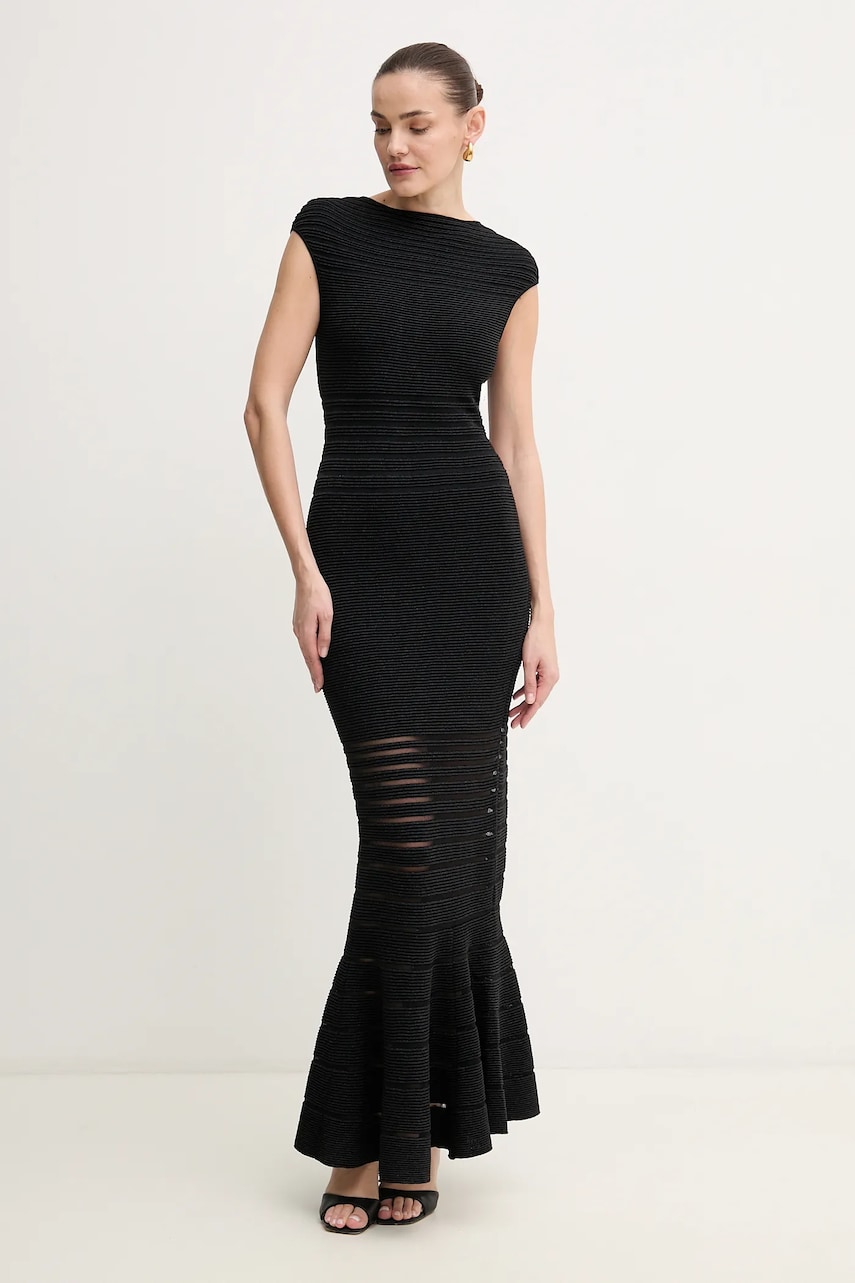 Herve Leger rochie Camila culoarea negru, maxi, mulata, MOS8513513 Herve Leger rochie Camila culoarea negru, maxi, mulata, MOS8513513