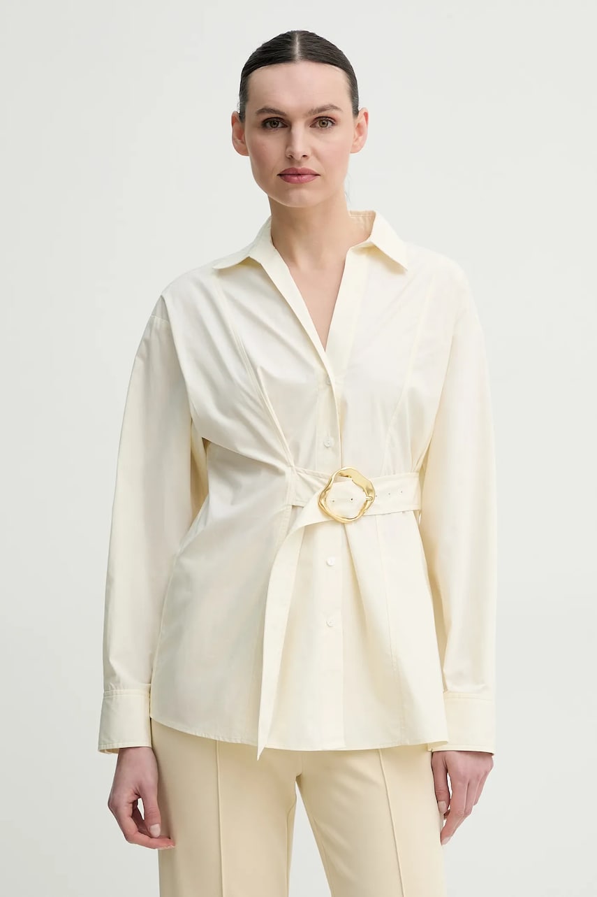 ISABELLE BLANCHE camasa din bumbac femei, culoarea bej, cu guler clasic, relaxed, IS25SS-C150-T012-MOD ISABELLE BLANCHE camasa din bumbac femei, culoarea bej, cu guler clasic, relaxed, IS25SS-C150-T012-MOD