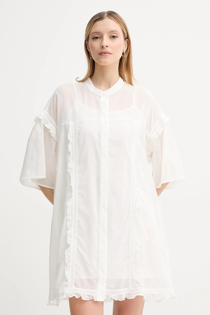 ISABELLE BLANCHE rochie din amestec de mătase culoarea alb, mini, oversize, IS25SS-A078-T018
