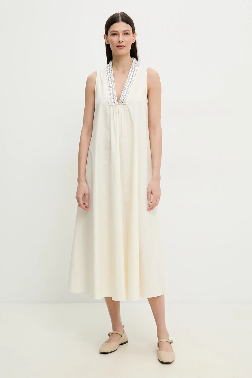 ISABELLE BLANCHE rochie culoarea bej, midi, evazată, IS25SS-A056-T012