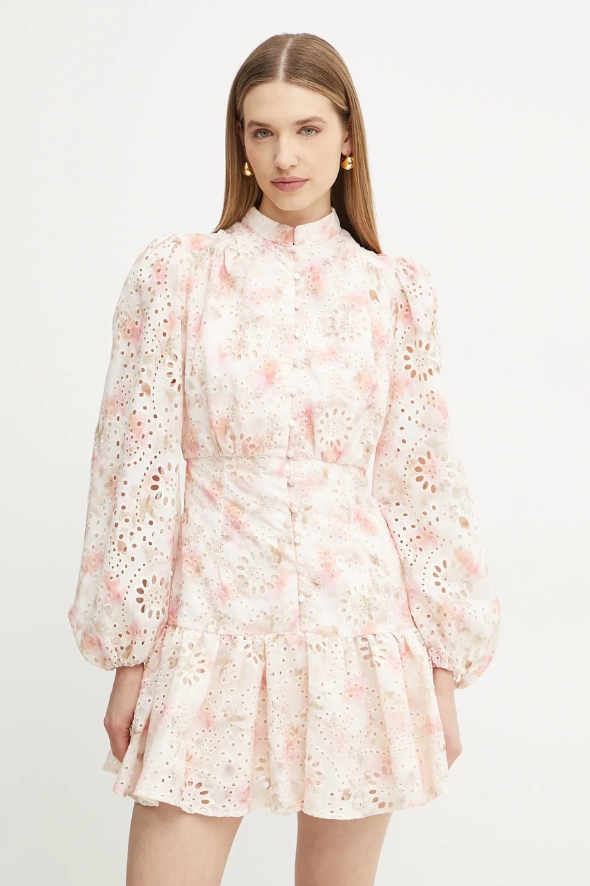 Šaty Bardot růžová barva, mini, 57809DB2