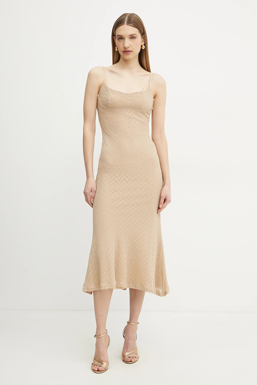 Bardot rochie culoarea bej, midi, mulata, 57998DB7 Bardot rochie culoarea bej, midi, mulata, 57998DB7