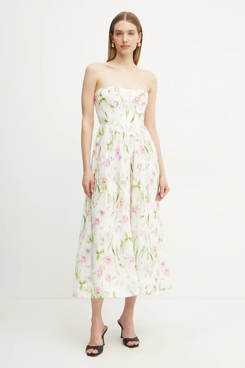 Bardot rochie culoarea alb, midi, evazată, 58164DB3