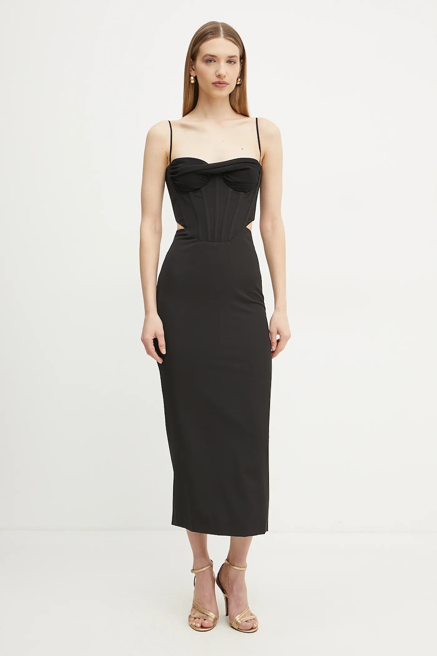 Bardot rochie culoarea negru, maxi, dreaptă, 58535DB