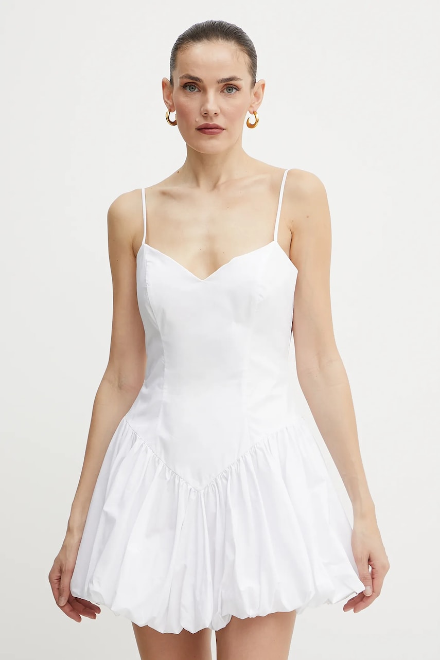 Bardot rochie din bumbac culoarea alb, mini, evazati, 59794DB Bardot rochie din bumbac culoarea alb, mini, evazati, 59794DB