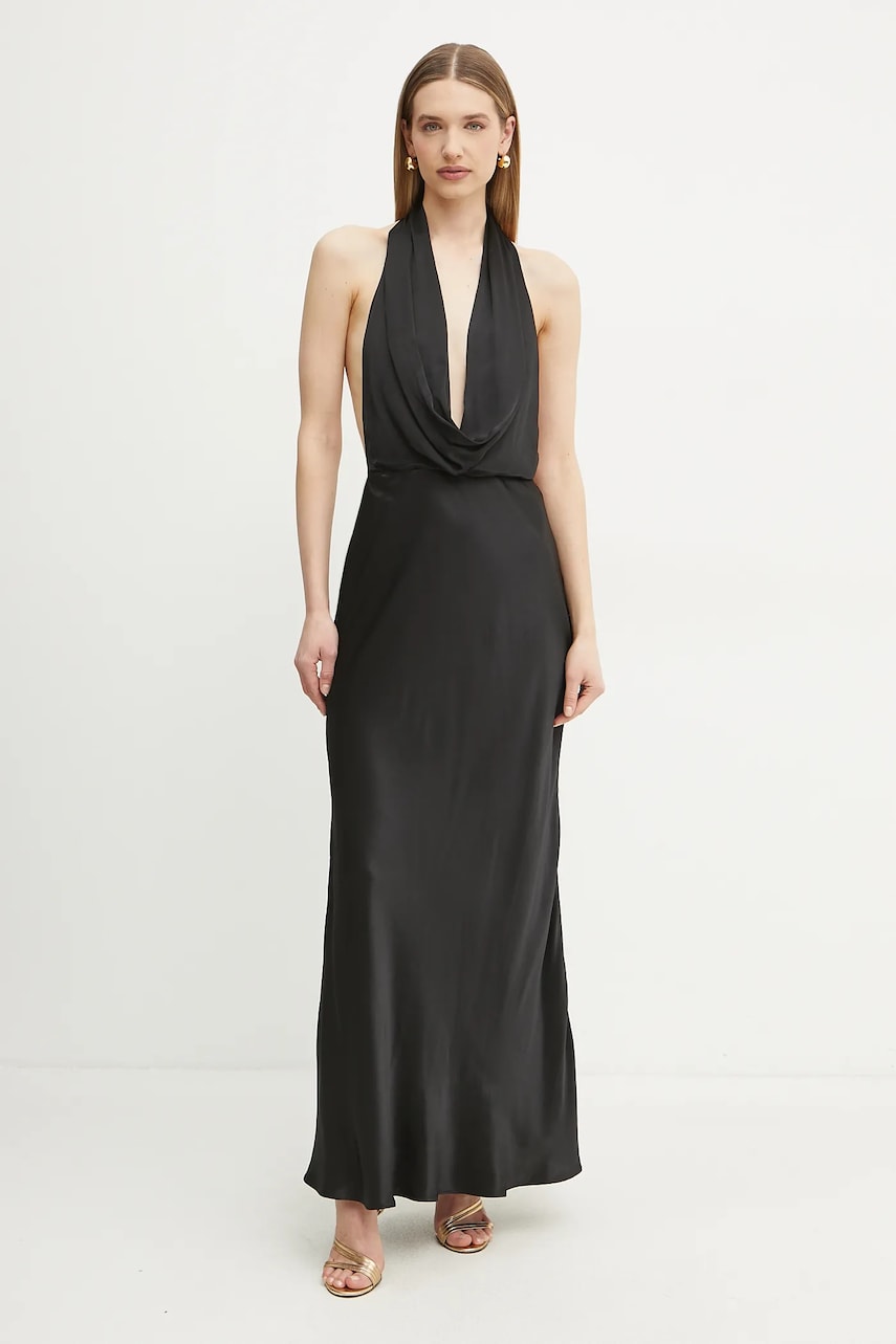 Bardot rochie culoarea negru, maxi, mulată, 59814DB