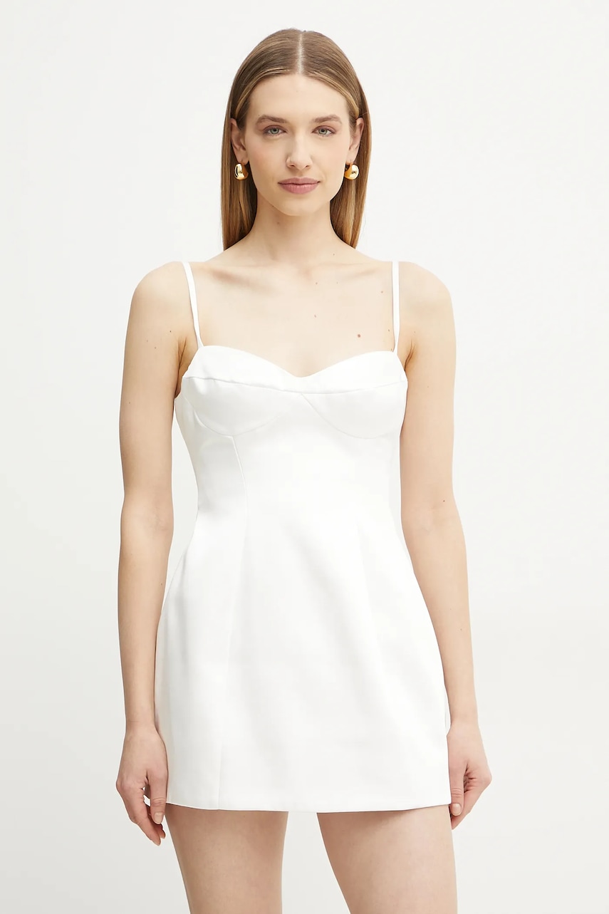 Bardot rochie culoarea alb, mini, dreaptă, 59817DB