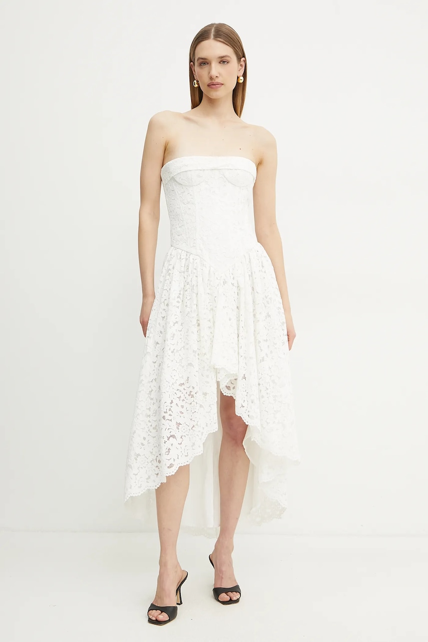 Bardot rochie culoarea alb, midi, evazată, 59843DB