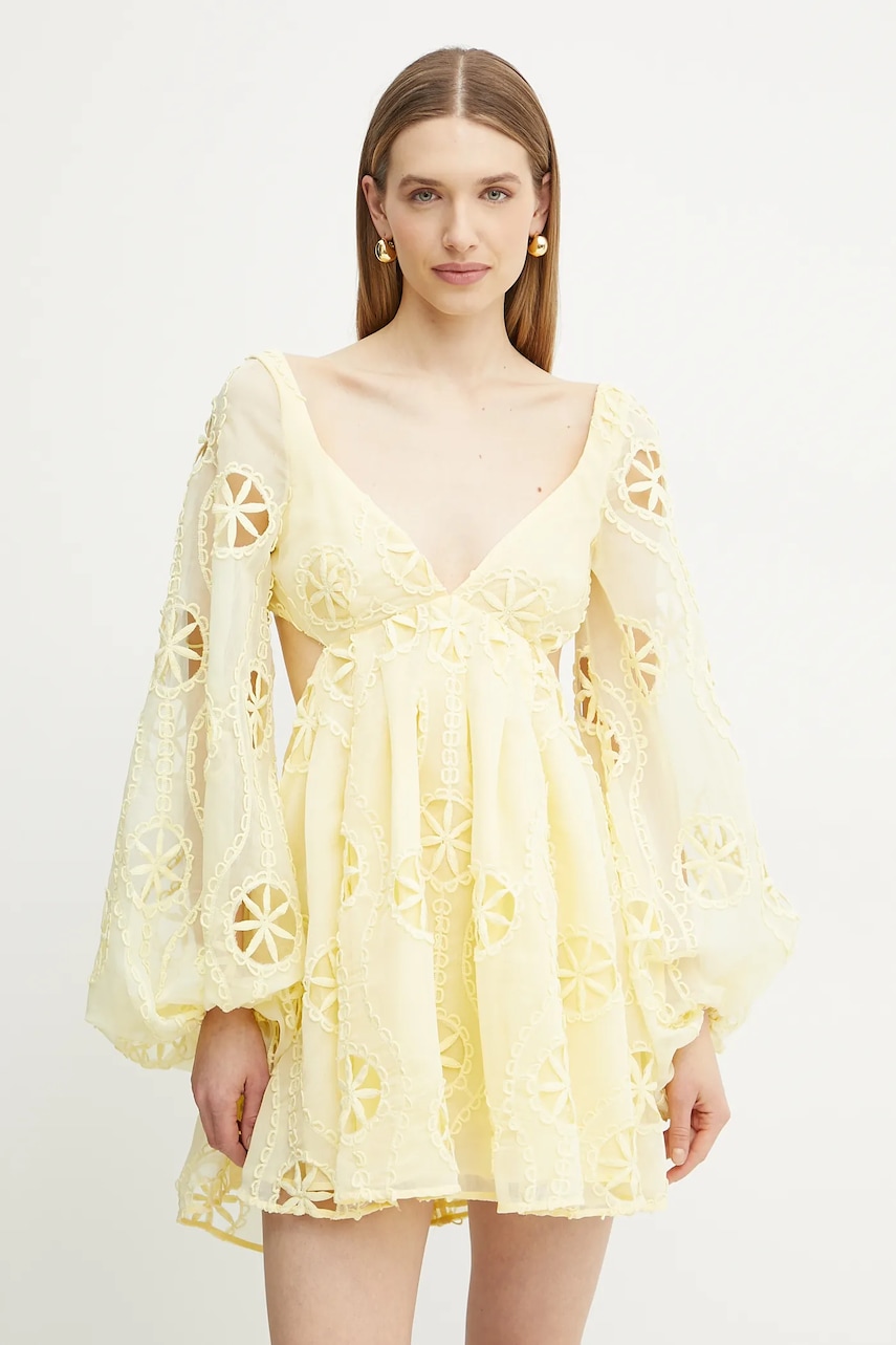 Bardot rochie culoarea galben, mini, evazati, 59858DB Bardot rochie culoarea galben, mini, evazati, 59858DB
