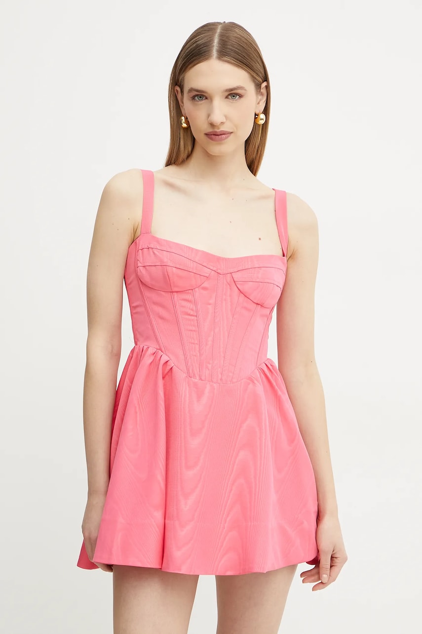 Bardot rochie culoarea roz, mini, evazată, 59866DB