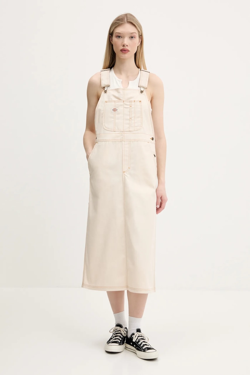 Dickies rochie din denim culoarea bej, midi, dreaptă, DK0A4Z6TF901