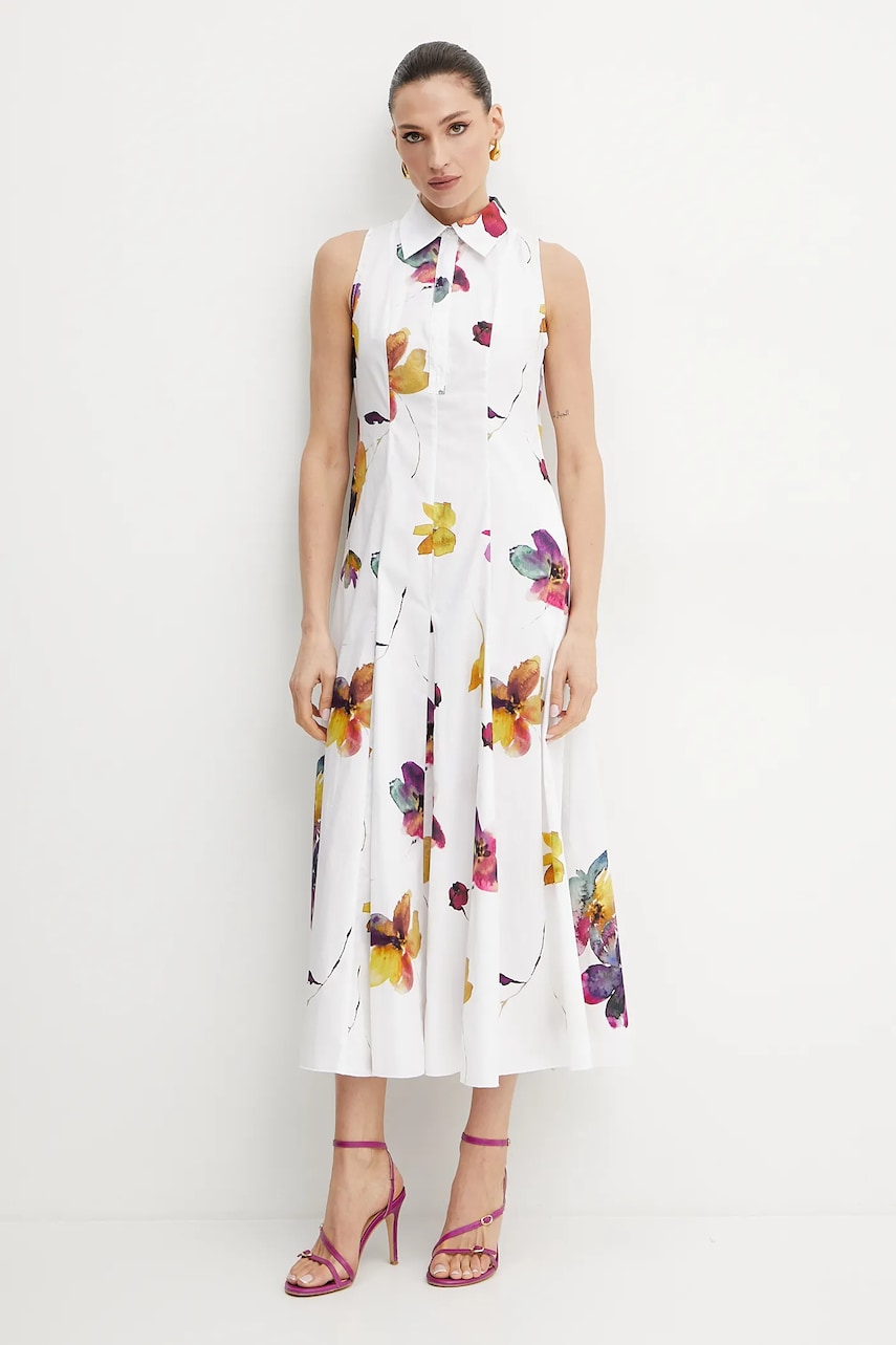 MAX&Co. rochie din bumbac culoarea alb, maxi, evazati, 2516221014200 MAX&Co. rochie din bumbac culoarea alb, maxi, evazati, 2516221014200