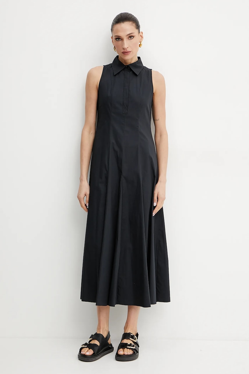 MAX&Co. rochie din bumbac culoarea negru, maxi, evazati, 2516221014200 MAX&Co. rochie din bumbac culoarea negru, maxi, evazati, 2516221014200